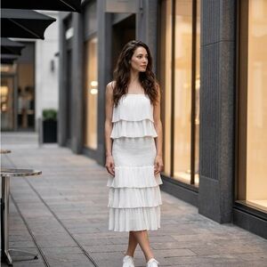 Elegant White Tiered Strap Maxi Dress